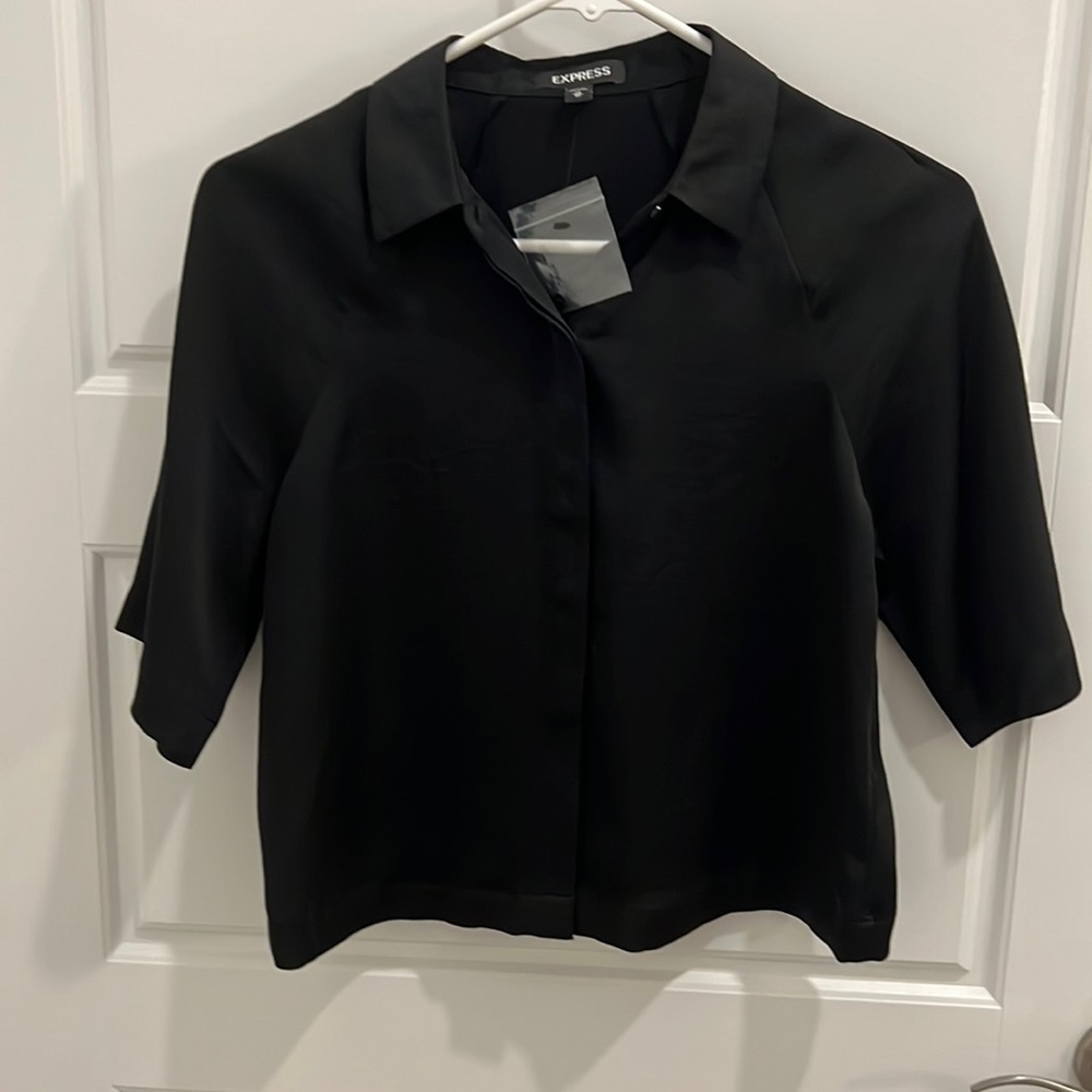 Express Black Satin Crop Blouse XS
